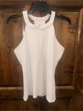 ALO Yoga White Ribbed High-Neck Tank Top